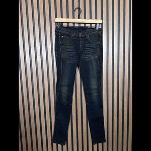 Rag & Bone Jeans 26 Womens Blue Skinny Makefield Dirty Denim Leather Trim